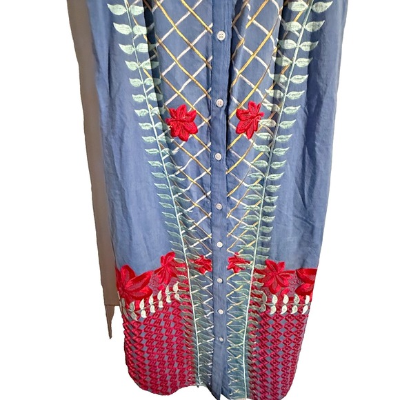 Anthropologie Blue Lilka Estina Embroidered Chambray Maxi Dress size small Boho - Picture 3 of 7